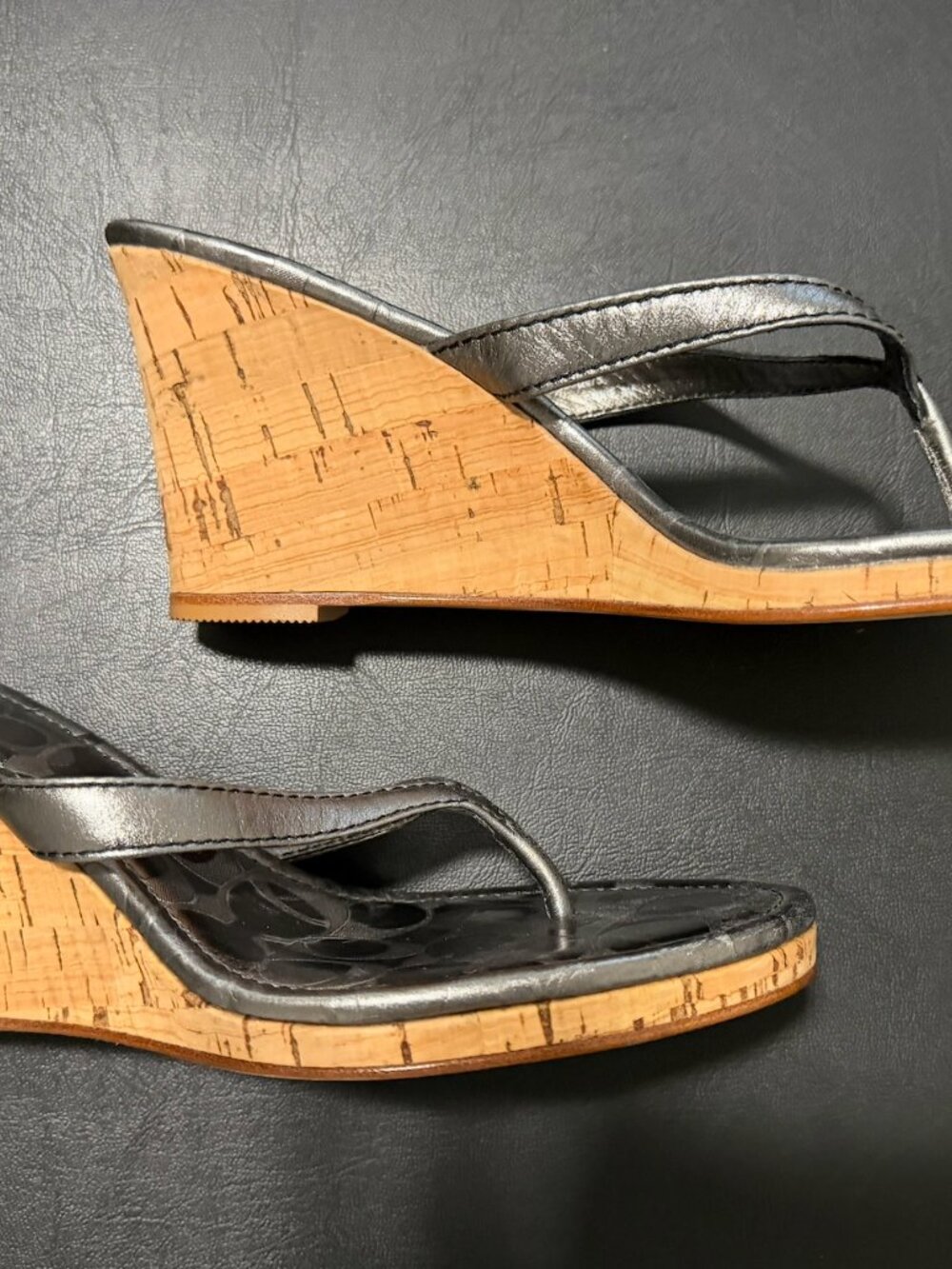 Coach Lannie Metallic Wedge Leather Sandals in Silver 8M - Picture 3 of 6